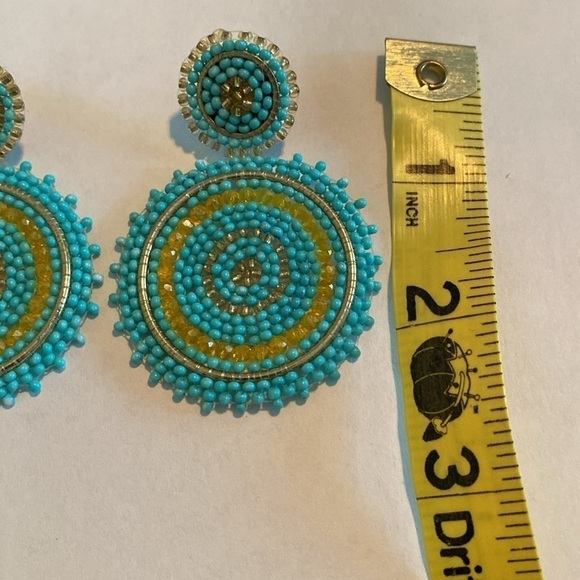 Boho handmade dangle earrings. Seed bead and crystal round drop earrings - Picture 4 of 5